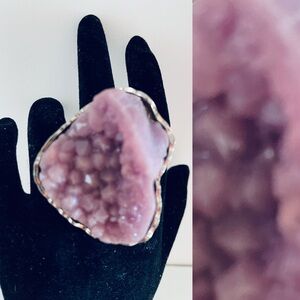 Chic Faux Druzy Amethyst Geode Adjustable COCKTAIL RING O/S